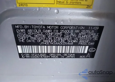 2010 Lexus Gs 350 z USA, uszkodzony, nr VIN JTHCE1KS4A0025468